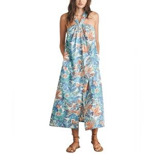 NWOT Faherty Blue Bay Twist Dress Tropical Pockets Small